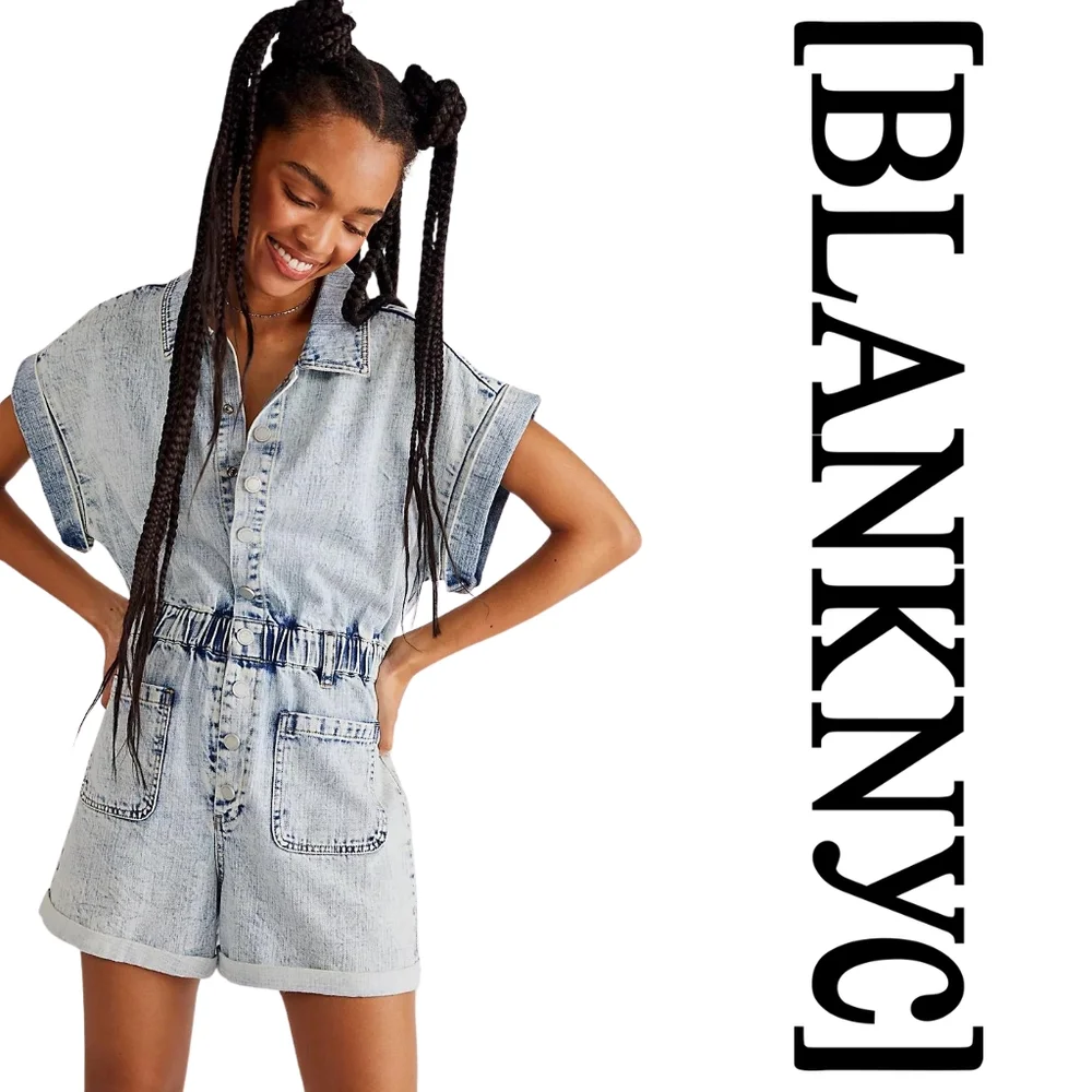 BLANK NYC - Time Zone Acid Wash Denim Short Sleeve Romper - XSmall - Picture 6 of 14